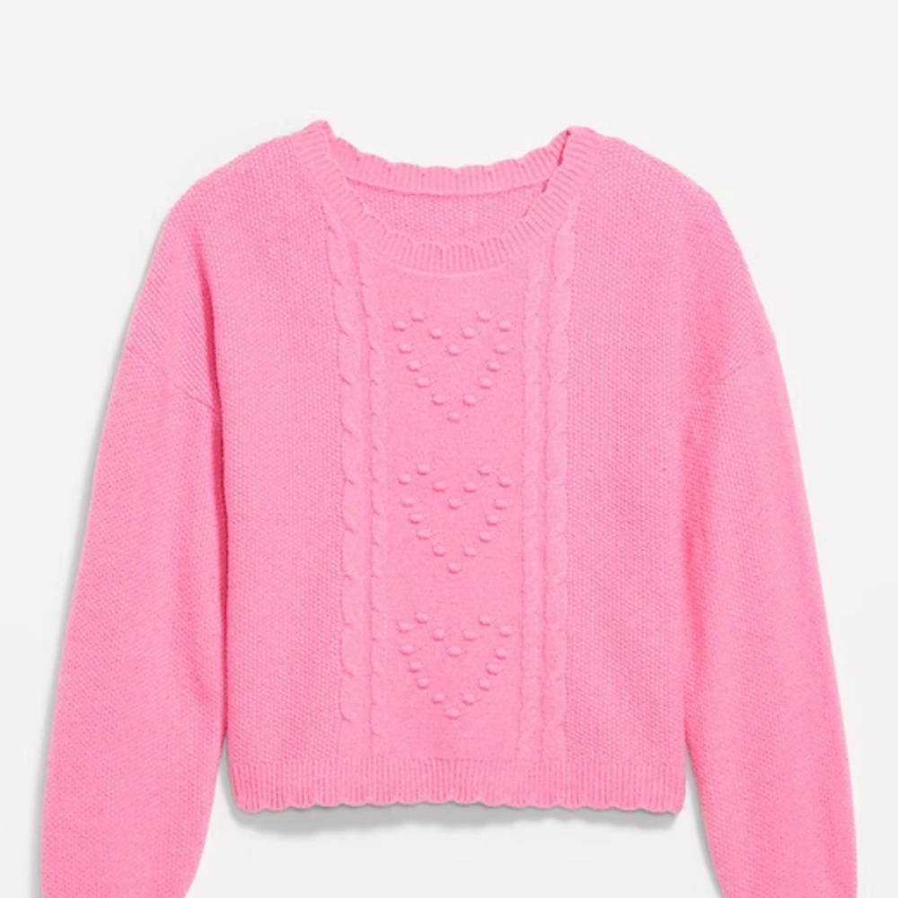 Old Navy Soft Pink Women's Knit Heart Cable Crewneck Sweater
